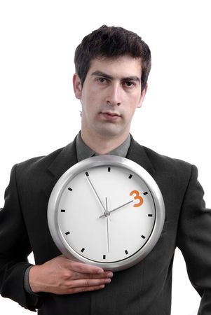 business man with clock on white backgroundの写真素材