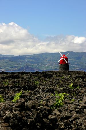 azores ancient windmill at azores island of Picoの写真素材