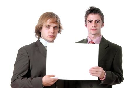 two business men with an empty cardの写真素材
