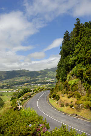 landscape road in sao jorge island, azoresの写真素材
