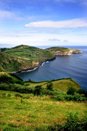 azores coastal fields at sao miguel islandの写真素材
