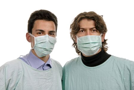 two male young doctors a over white background
