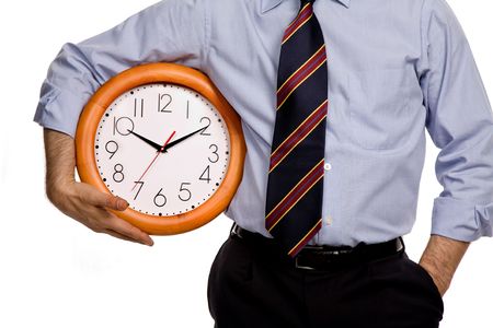 business man with a clock on white backgroundの写真素材