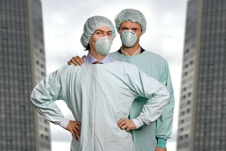 two male young doctors at the hospitalの写真素材