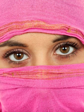 young woman with a veil close up portrait studio pictureの写真素材