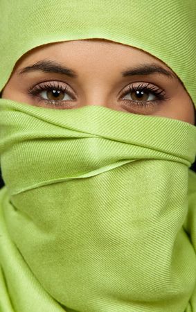 young woman with a veil close up portrait studio pictureの写真素材