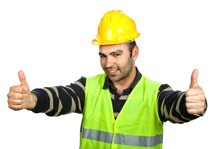 foreman with yellow hat isolated on white background の写真素材