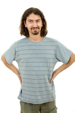 young casual man portrait in white backgroundの写真素材