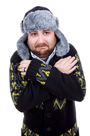 young casual man portrait with a russian hatの写真素材