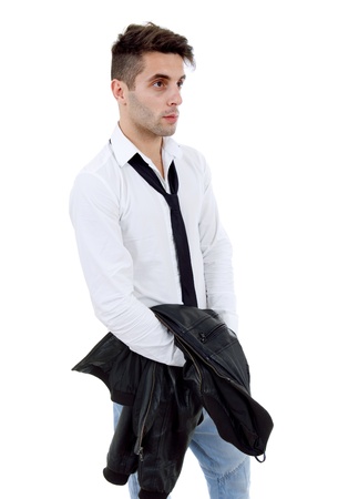 young casual man portrait, isolated on whiteの写真素材