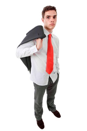 young business man pensive, isolated on whiteの写真素材