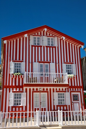 Typical houses of Costa Nova, Ilhavo, Portugal.のeditorial素材
