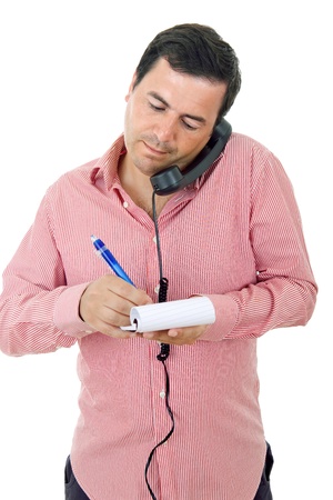 young man with a phone, isolated on whiteの写真素材