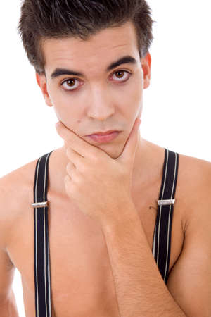 young casual man portrait, studio picture, on whiteの写真素材