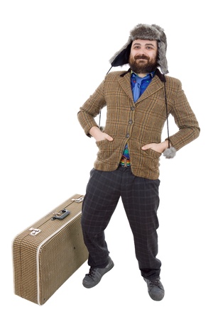young silly man traveler, full body, isolatedの写真素材