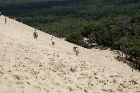 People visiting the Famous dune of Pyla, the highest sand dune in Europe, on August 8, 2012 in Pyla Sur Mer, France.のeditorial素材