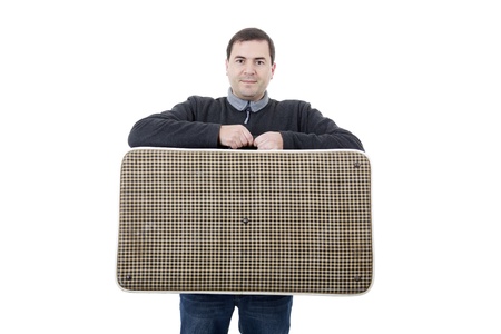 young silly man traveler, isolated on whiteの写真素材