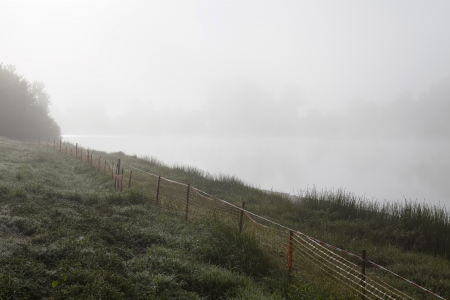 morning fog in loire river, franceの写真素材