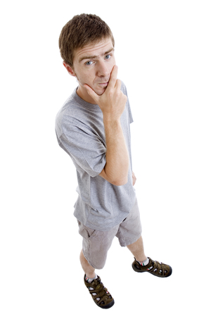 young casual man full body in a white backgroundの写真素材