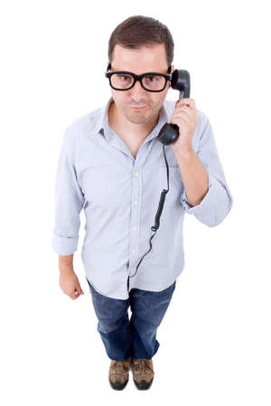 young man with a phone, isolated, full lengthの写真素材