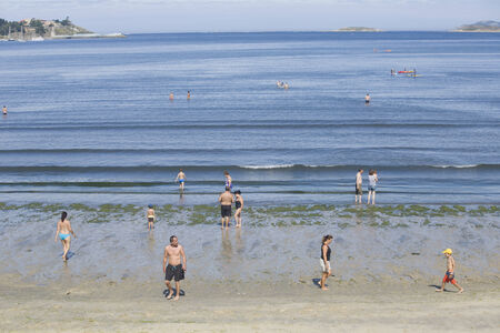 People at the beach, in Baiona, Galicia, Spain.のeditorial素材