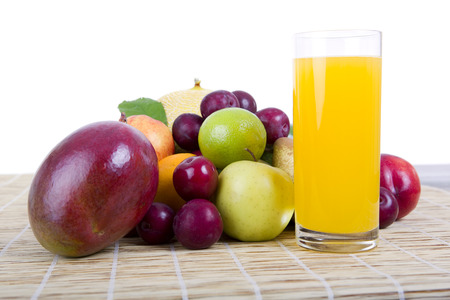 fruits and juice isolated on white backgroundの写真素材