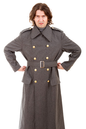 young man dressed as russian military, studio pictureの写真素材