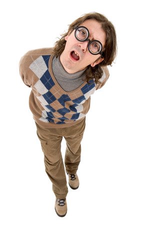 geek silly teacher full length, isolatedの写真素材