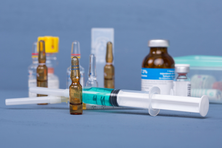 syringes with ampules of drugsの写真素材
