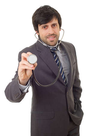 happy male doctor, isolated on white backgroundの写真素材