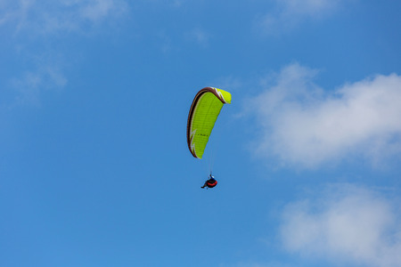 CALDELAS, PORTUGAL - JUNE 4: Paragliding Festival Aboua Cup de Caldelas 2016, in the north of Portugal, 4 June, 2016, Caldelas, Portugal.のeditorial素材