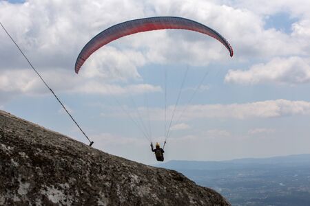 CALDELAS, PORTUGAL - JUNE 4: Paragliding Festival Aboua Cup de Caldelas 2016, in the north of Portugal, 4 June, 2016, Caldelas, Portugal.のeditorial素材