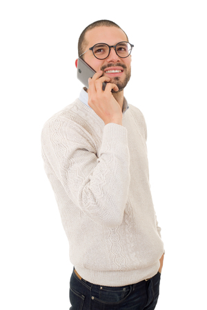 young casual happy man on the phone, isolatedの写真素材