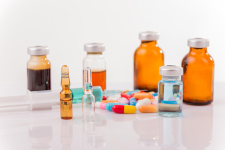 Different types of drugs on white backgroundの写真素材