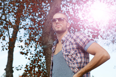 happy young casual man outdoor portraitの写真素材