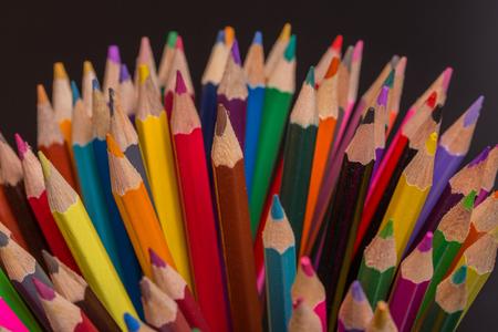 Wooden colorful pencils, on a dark backgroundの写真素材