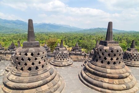 Ancient Buddhist temple of Borobudur, in Magelang, Central Java, Indonesiaの写真素材