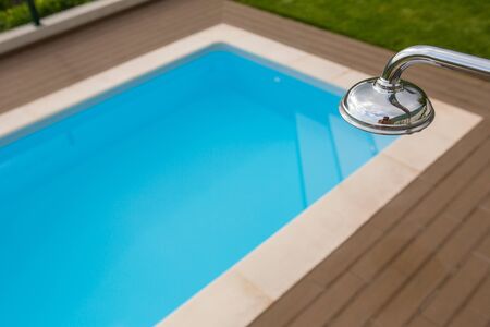 swimming pool with blue waterの写真素材