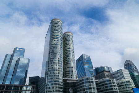 PARIS, FRANCE: Modern office buildings of the Business Center Tour, in La Defense business district, Paris, Franceのeditorial素材