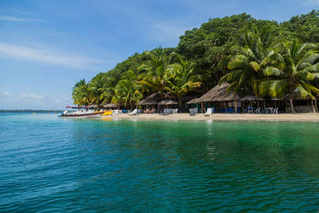 Bocas Del Toro, Panama: beautiful caribbean beach with boats, Bocas del Toro, Panamaのeditorial素材