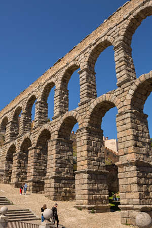 SEGOVIA, SPAIN:  Landscape of Roman Aqueduct, the famous landmark of Segovia, Spainのeditorial素材
