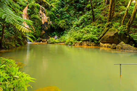 Waterfall in Caldeira Velha, ribeira grande, Natural Spa, Sao Miguel, Azores, Portugalの写真素材
