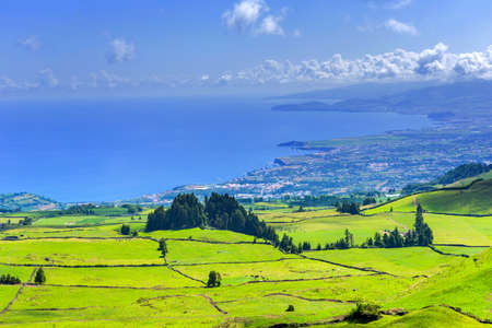 Beautiful landscape sceneries in Azores Portugal. Tropical nature in Sao Miguel Island, Azores.の写真素材