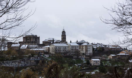 Old houses of Puebla de Sanabria with snow, Castilla y Leon, Spain