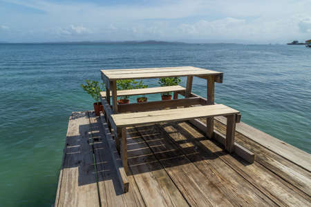 Wood Caribbean porch over the water, Bocas del Toro, Panama