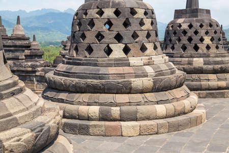Ancient Buddhist temple of Borobudur, in Magelang, Central Java, Indonesiaの写真素材