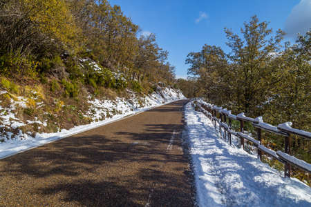 Winter road landscape in Sanabria, near the lake, Castilla y Leon, Spainの写真素材