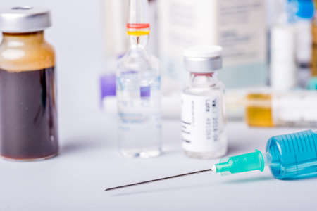 syringes with ampules of drugsの写真素材