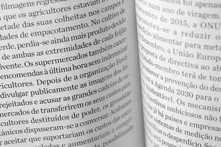 closeup letters in a portuguese book, detail