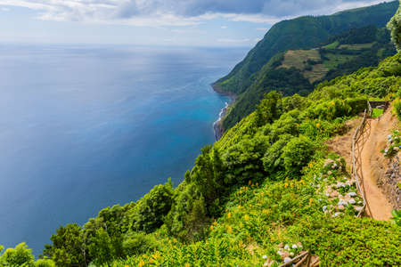 Northeast of the island of Sao Miguel in the Azores. Viewpoint of Ponta do Sossego. Amazingly point of interest in a major holiday destination of Portugal.の写真素材